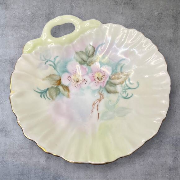 Vtg Hand Painted Porcelain Trinket Dish Pink Plum Blossoms Gold Rim M. Brown - Picture 7 of 9